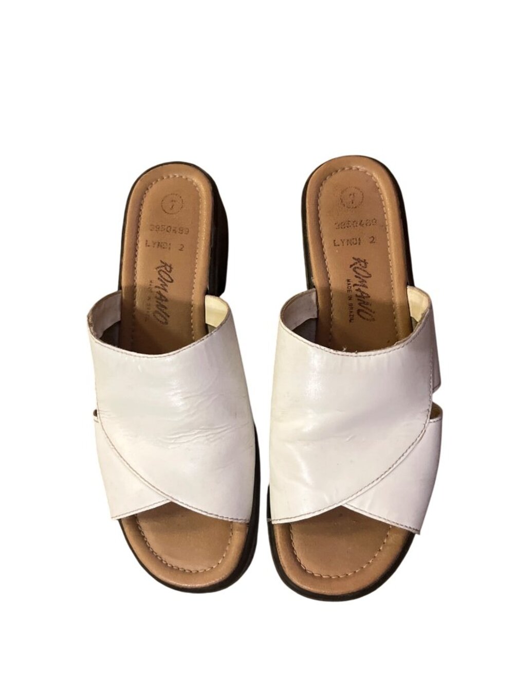 Vintage Romano White Leather Crossover Slide Sandals Block Heel Women's 7 Used - Picture 2 of 16